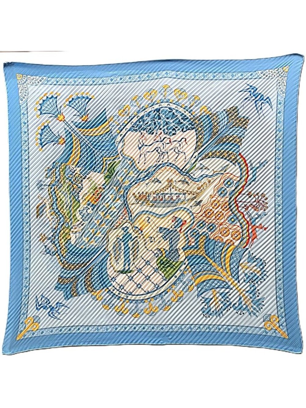 Hermes Pleated Carre 90 les Printemps de Thera Scarf Silk